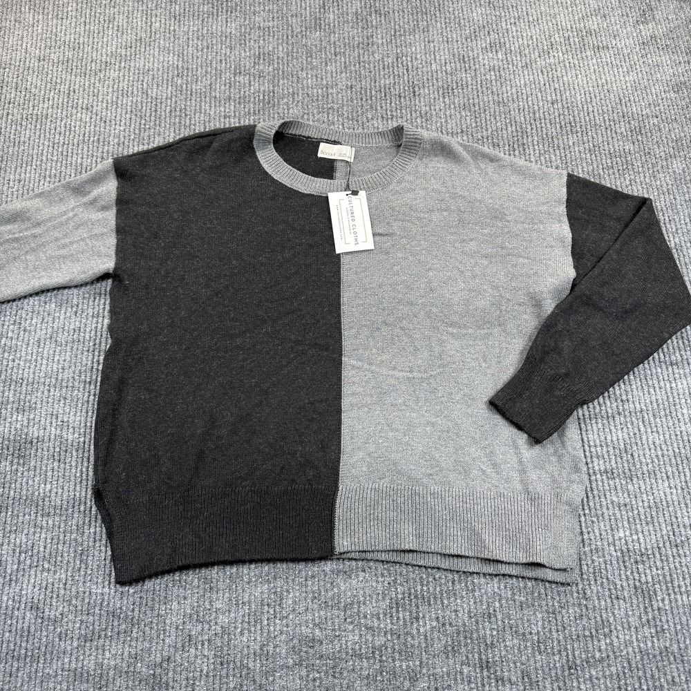 Becool Sweater Womens Medium‎ Large Gray Colorblock Crew Neck Pullover Knit Soft